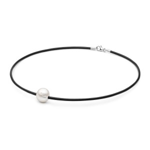 Colier piele cu perla naturala alba 8-9 mm si argint DiAmanti 242-14_W-G (Argint 925‰ 0,6 g.)